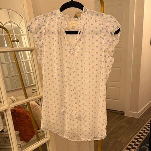LOFT Blouse with Blue Dots and Ruffle Detail